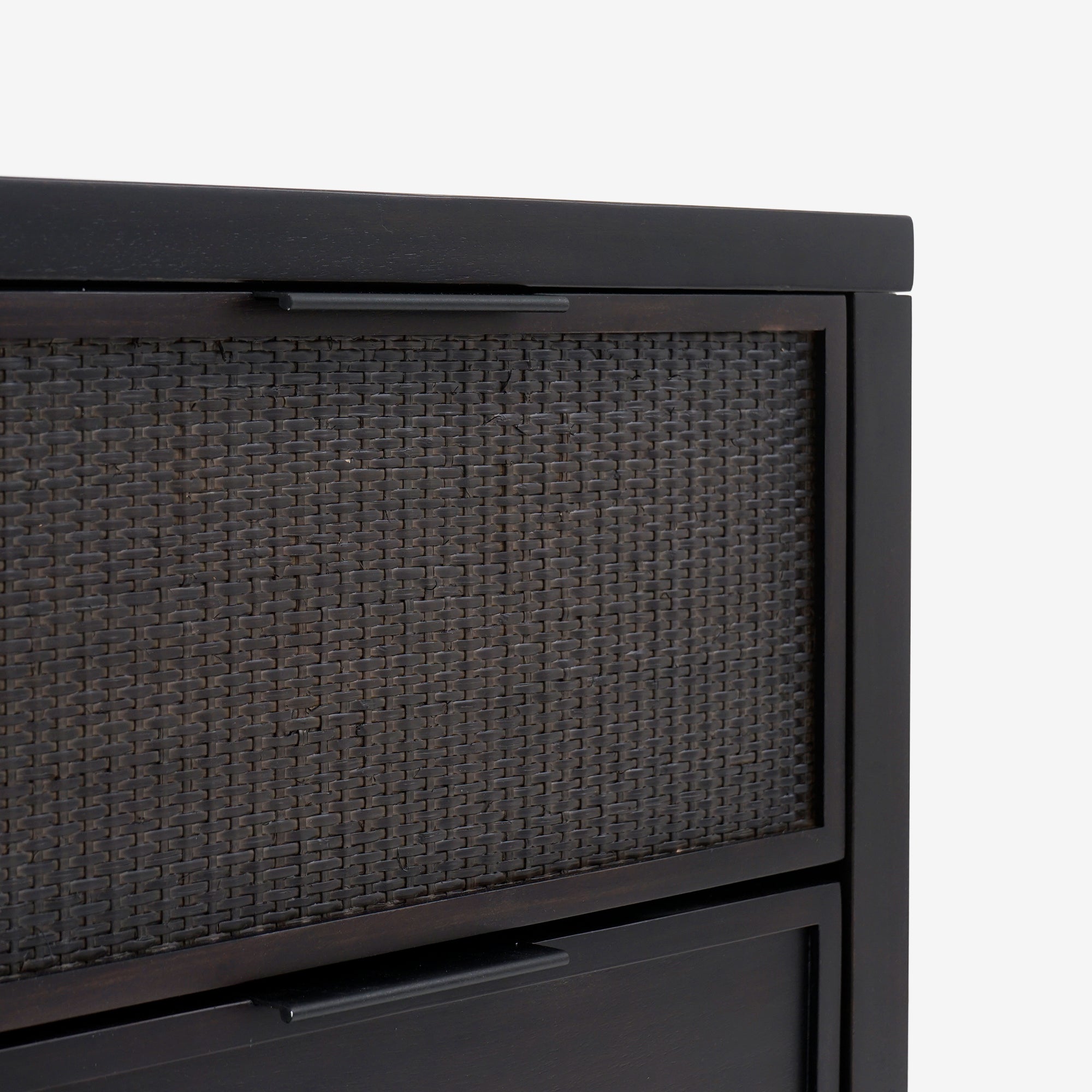 Black Kalana - 2-Drawer Rattan Nightstand with woven texture