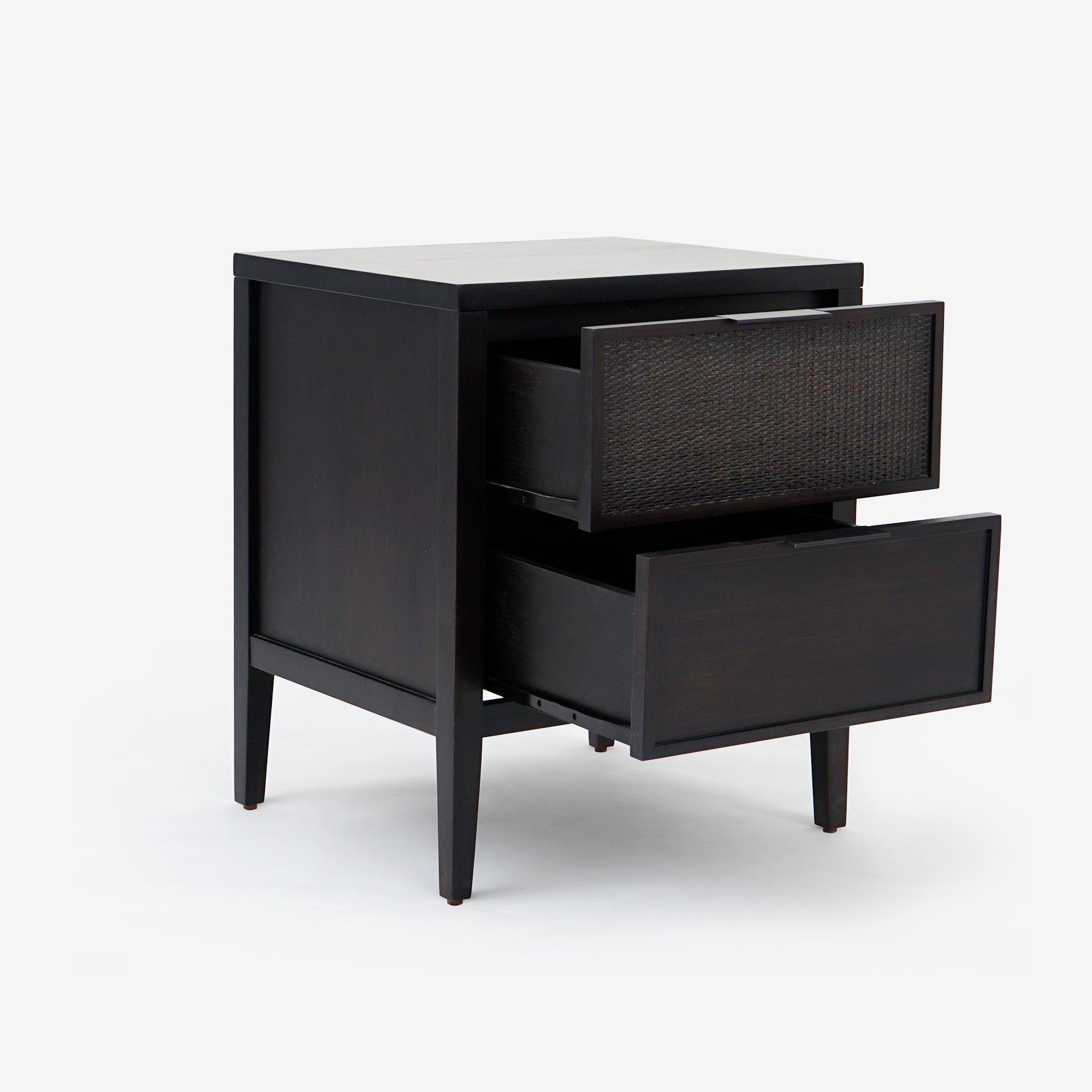 Black Kalana - 2-Drawer Rattan Nightstand door opened