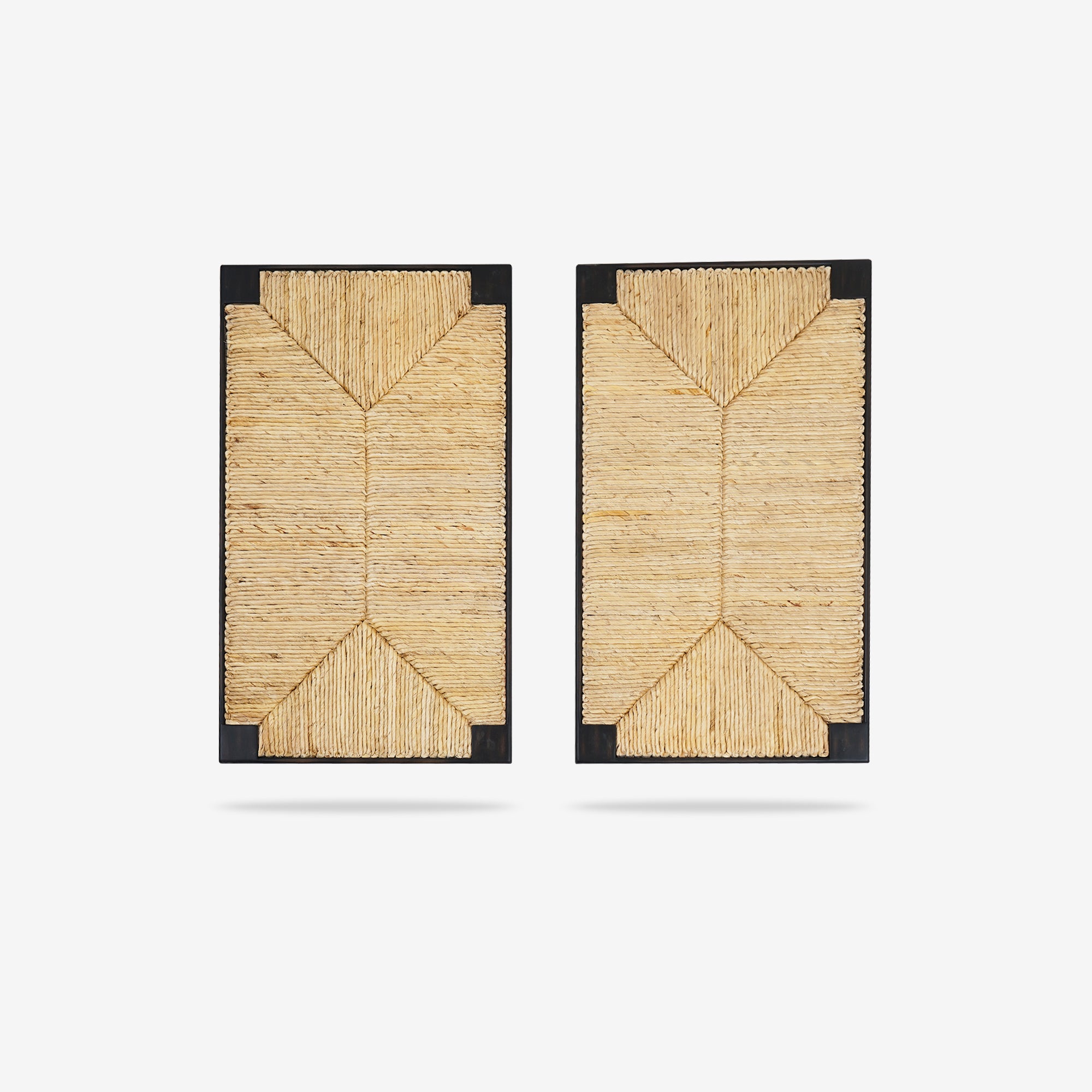 Two rectangular woven mats with black frames