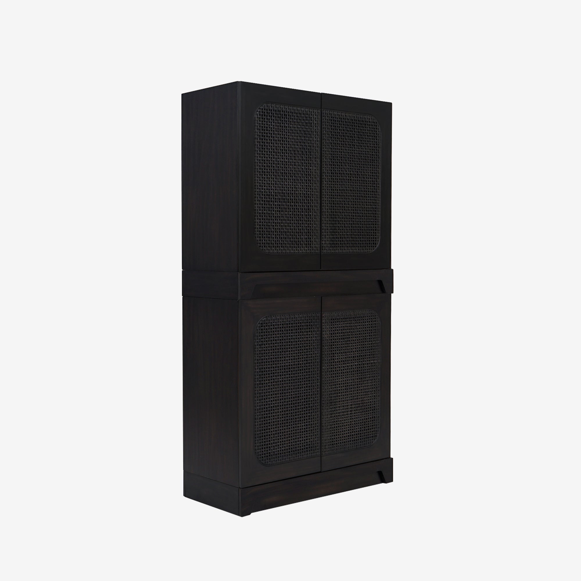 Angled view set of 2 Black Liora 31.5 Rattan Modular Cabinet