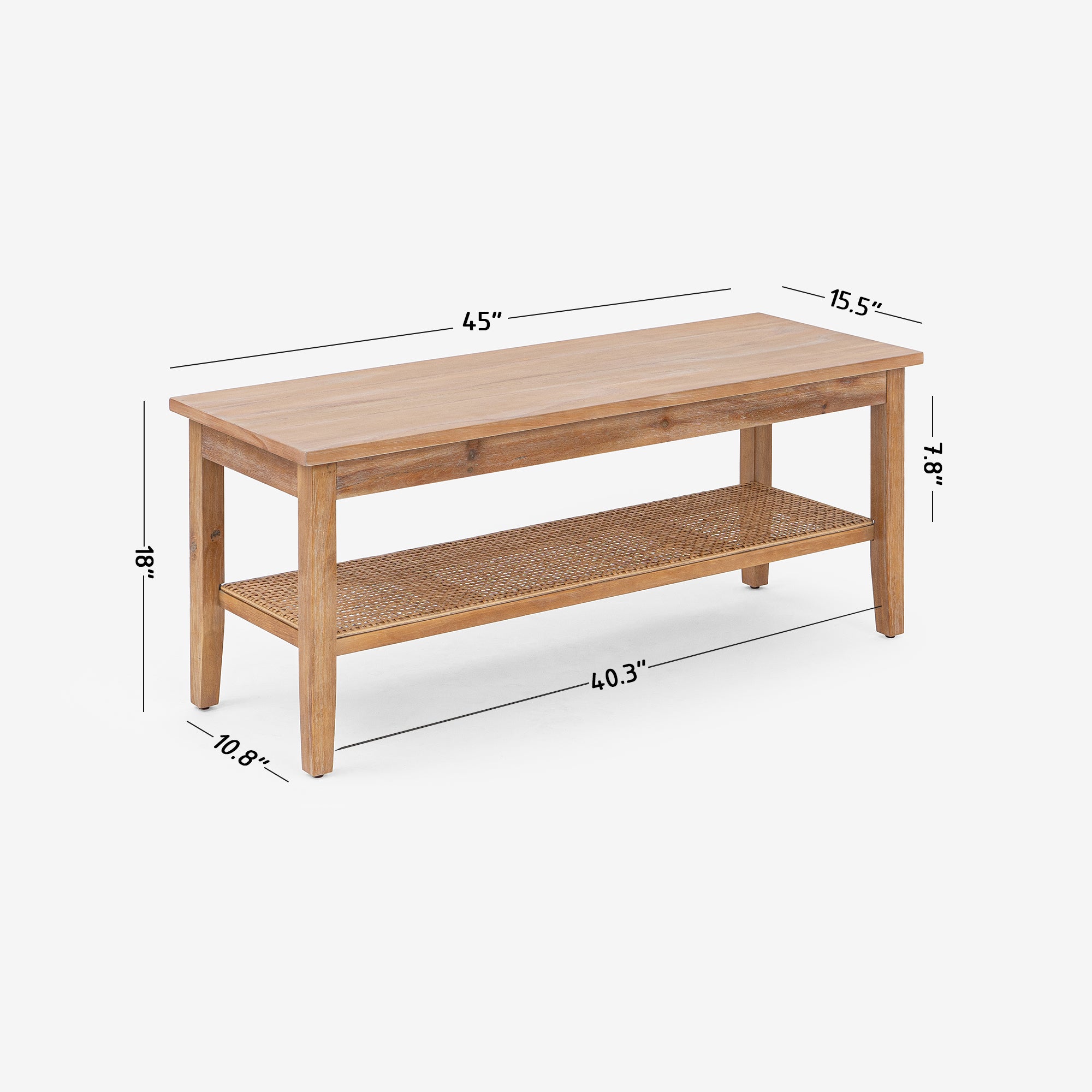 Detail DImension Black Liora 45 Rattan Bench