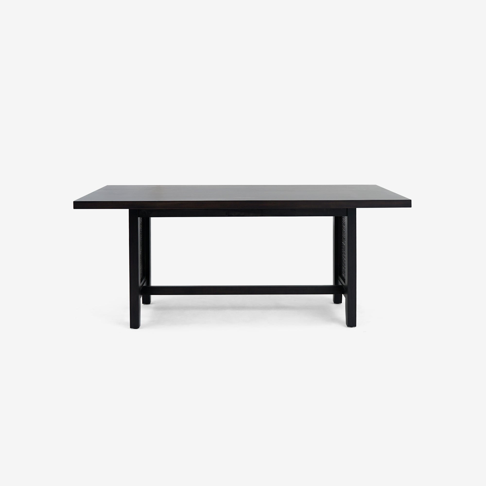 Front View Black Liora 72 x 30 Rattan Dining Table