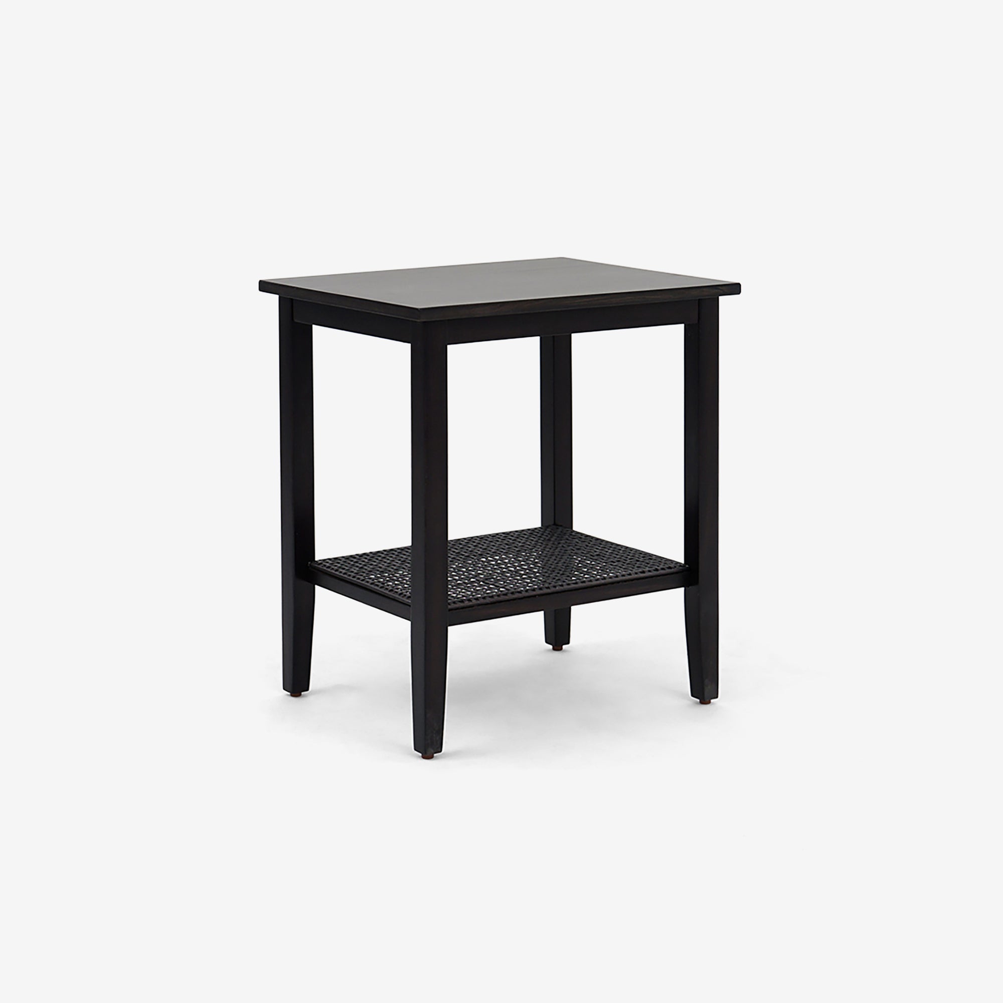 Angled View Black Liora Rectangular Rattan Accent Table