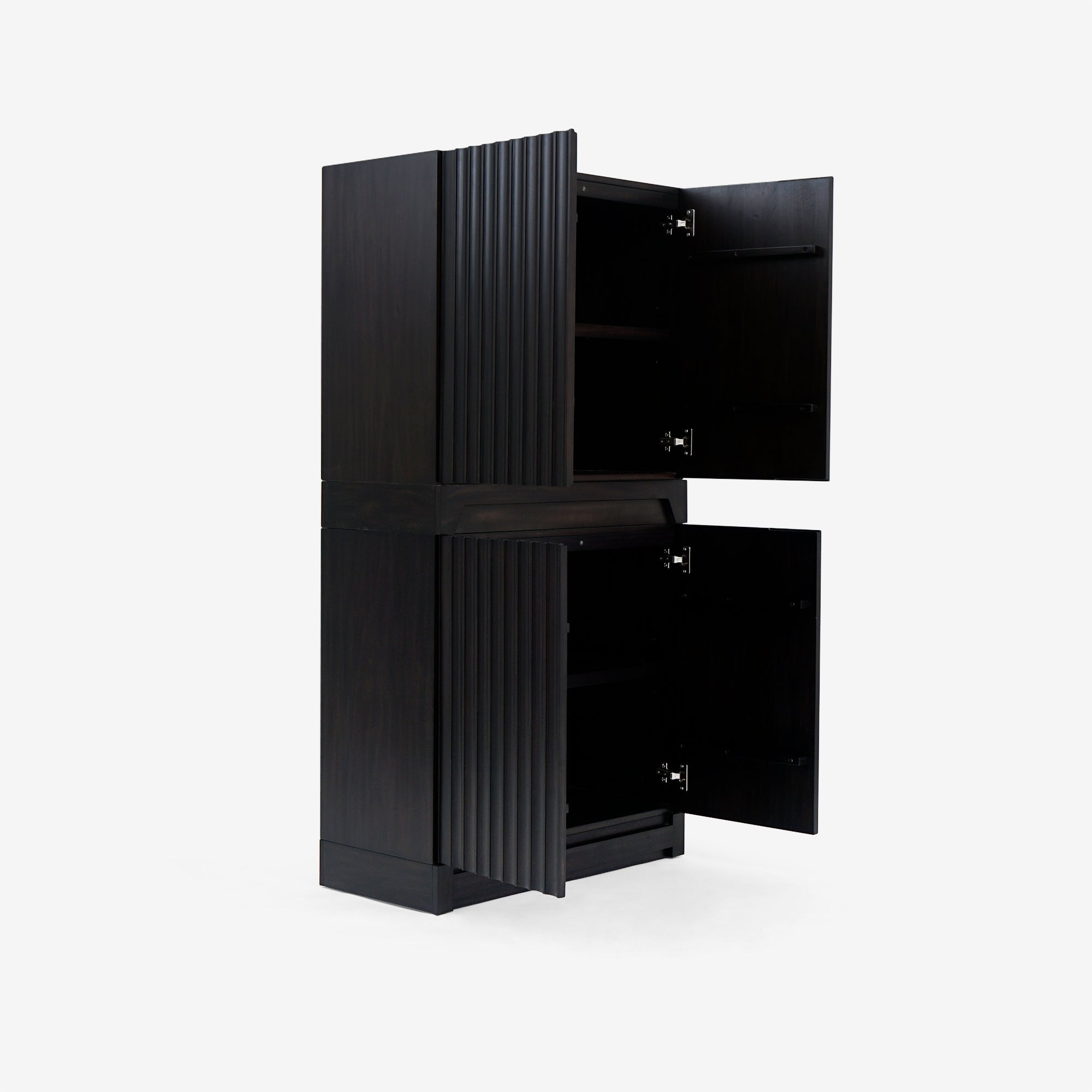 Opened Black Mira 31.5 Scalloped Modular Cabinet