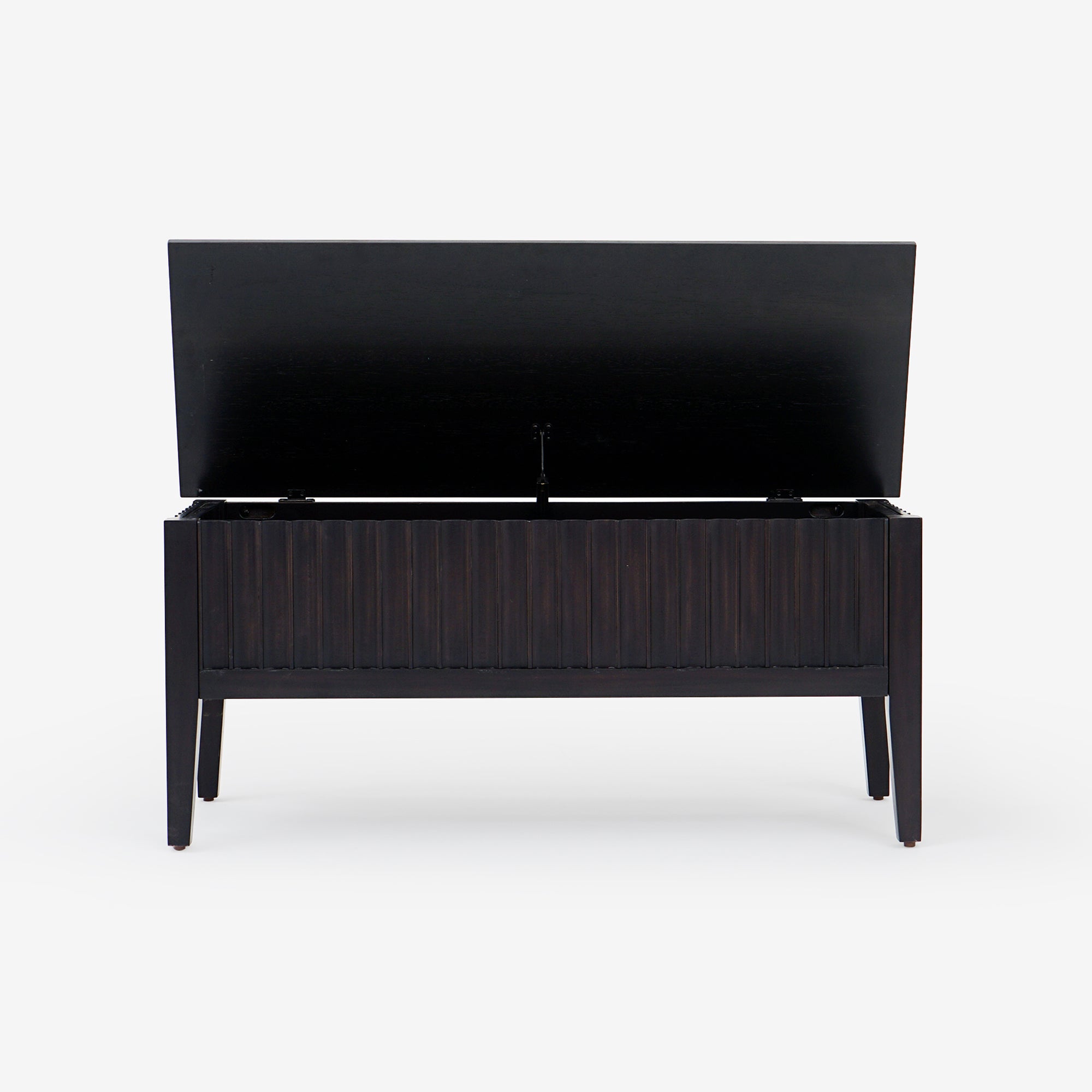 Opened Black Mira 42 Scalloped Storage Bench