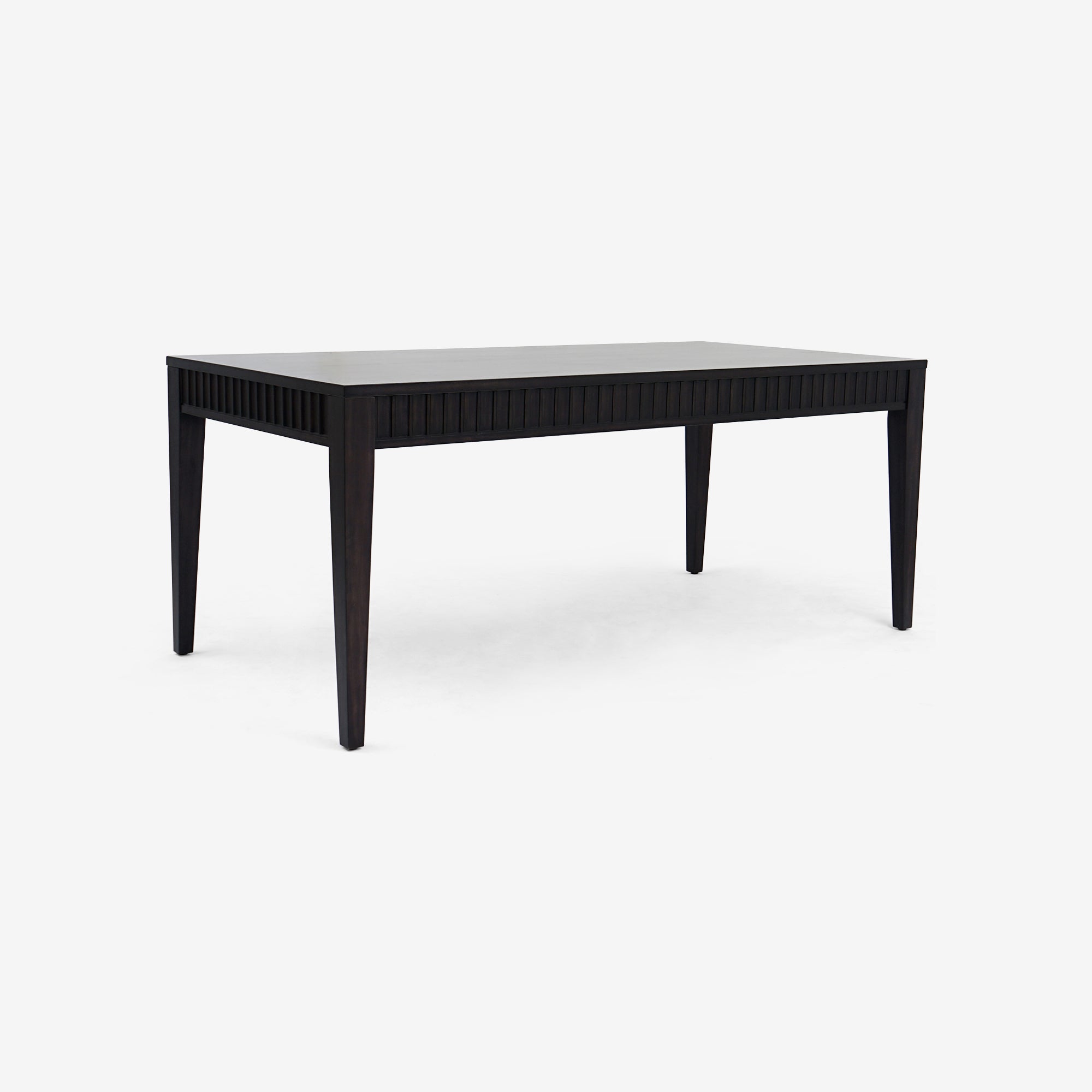 Angled View Black Mira 72 x 30 Scalloped Dining Table