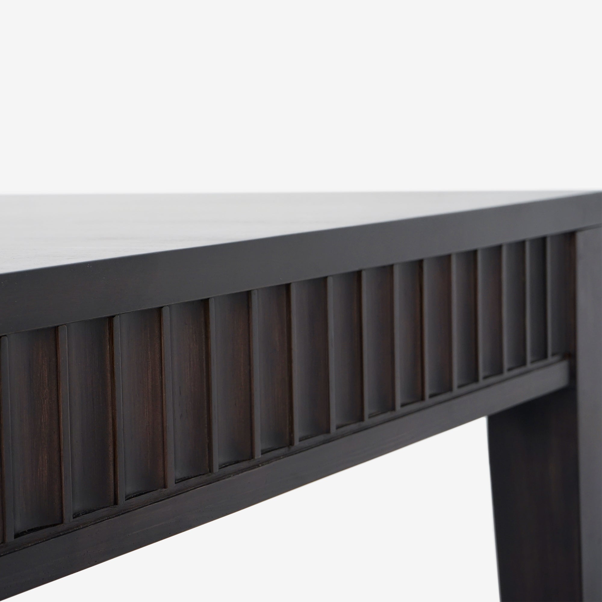 Detail Side Black Mira 72 x 30 Scalloped Dining Table