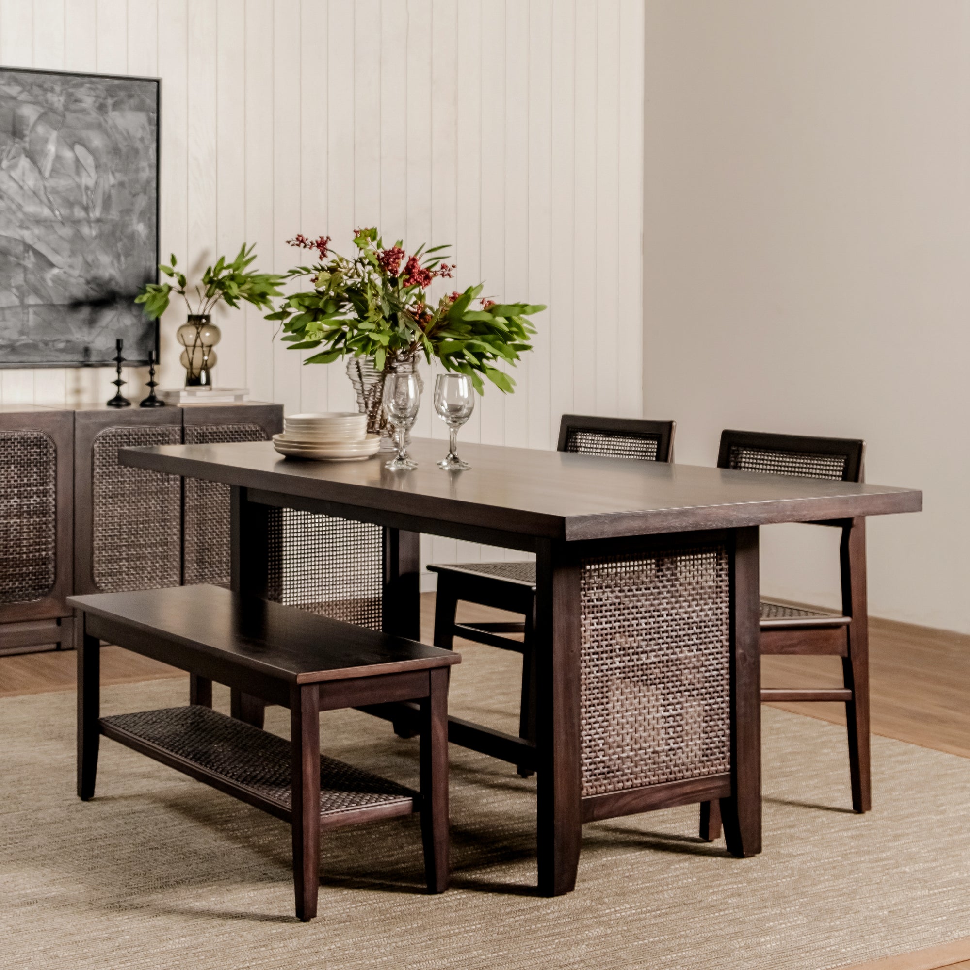 Liora - 72" x 30" Rattan Dining Table, Black