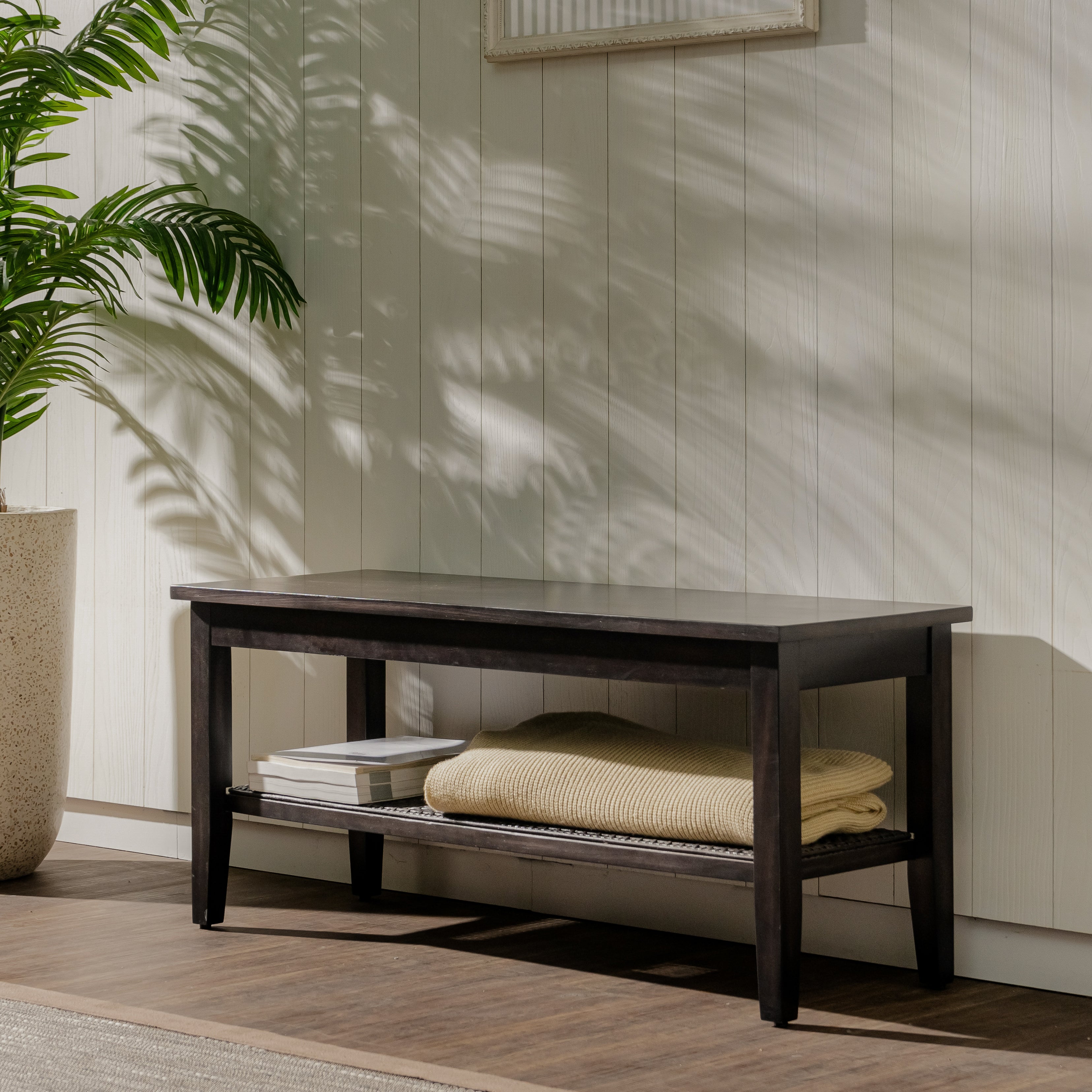 Liora - 45" Rattan Bench, Black