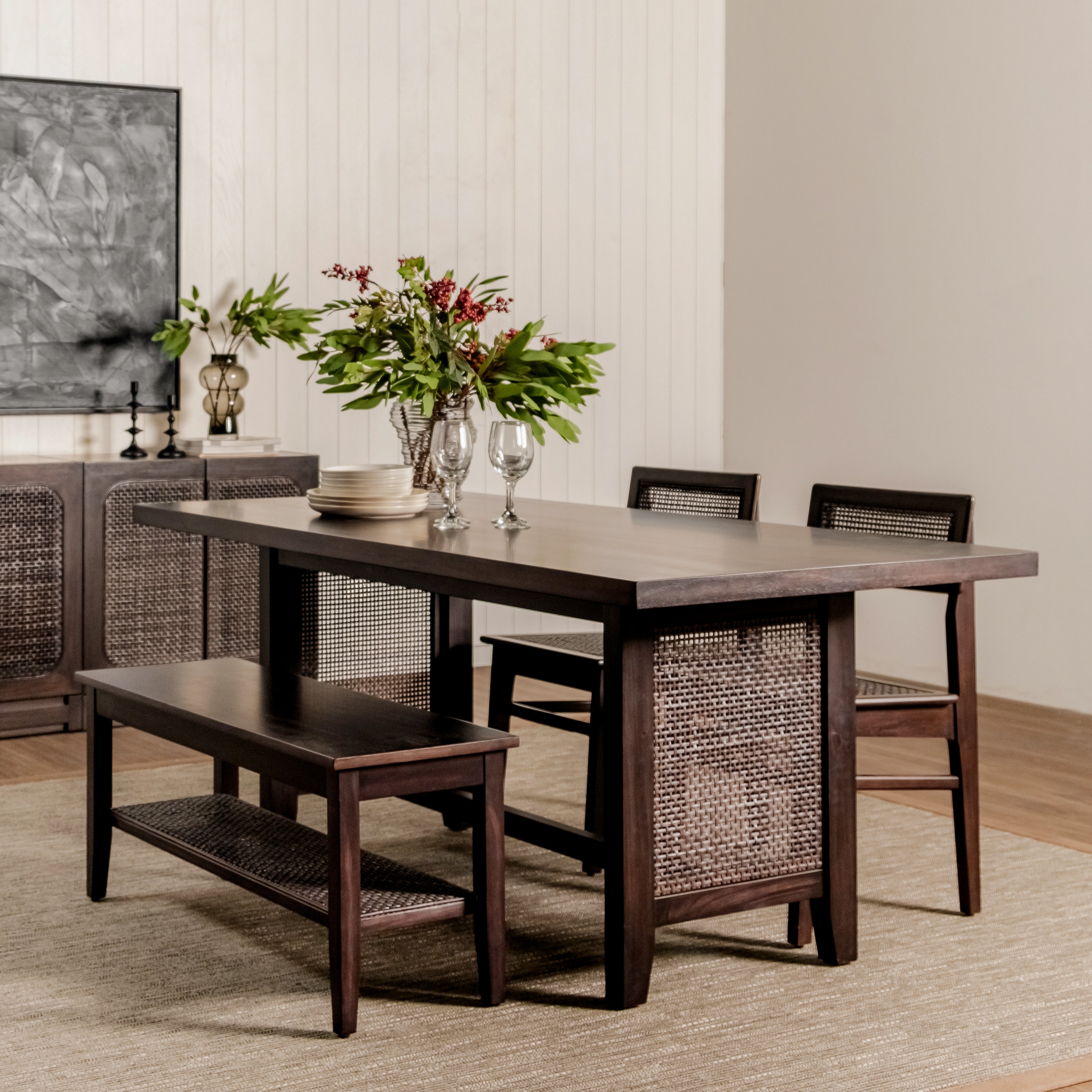 Liora - 45" Rattan Bench, Black