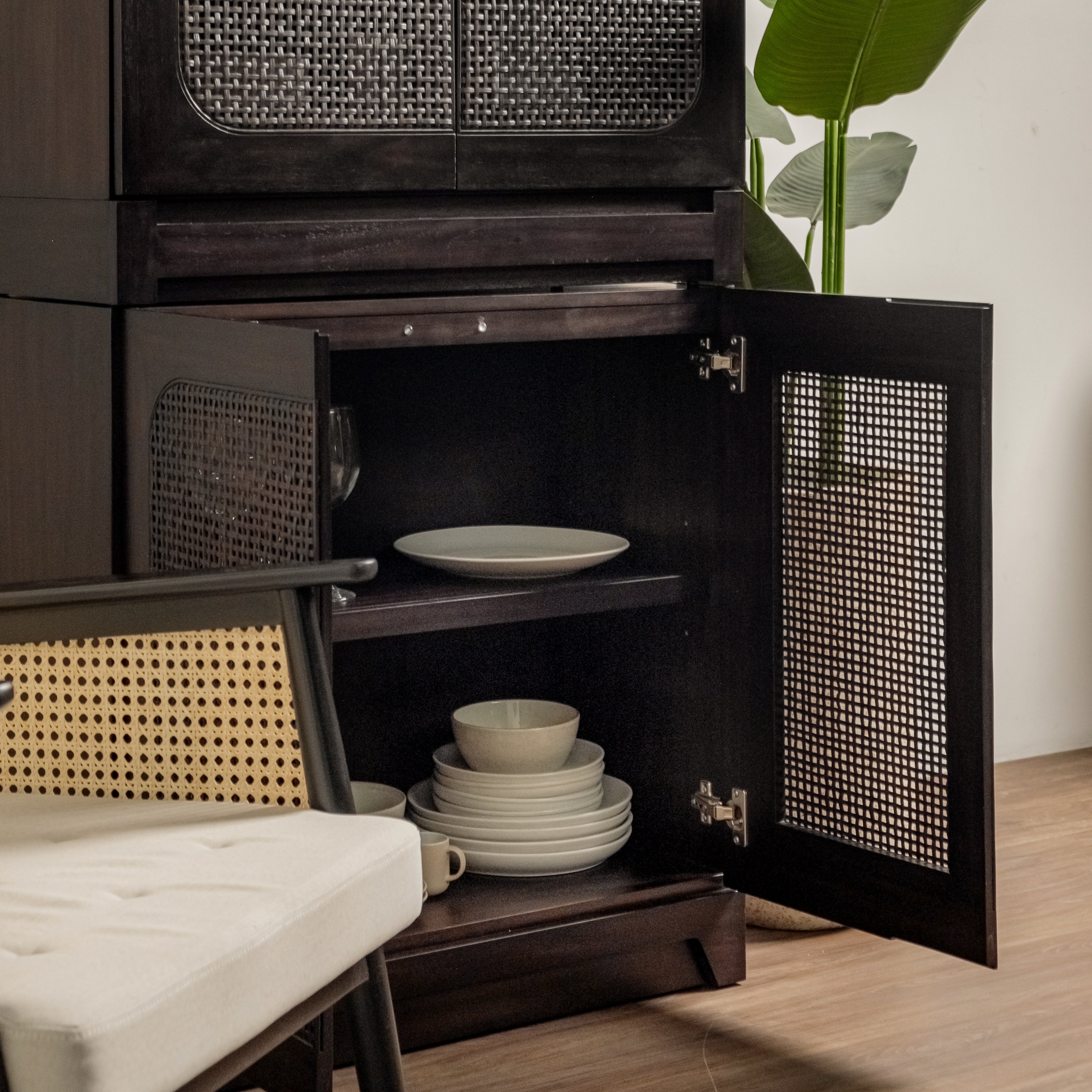 Liora - 31.5" Rattan Modular Cabinet Doors, Black