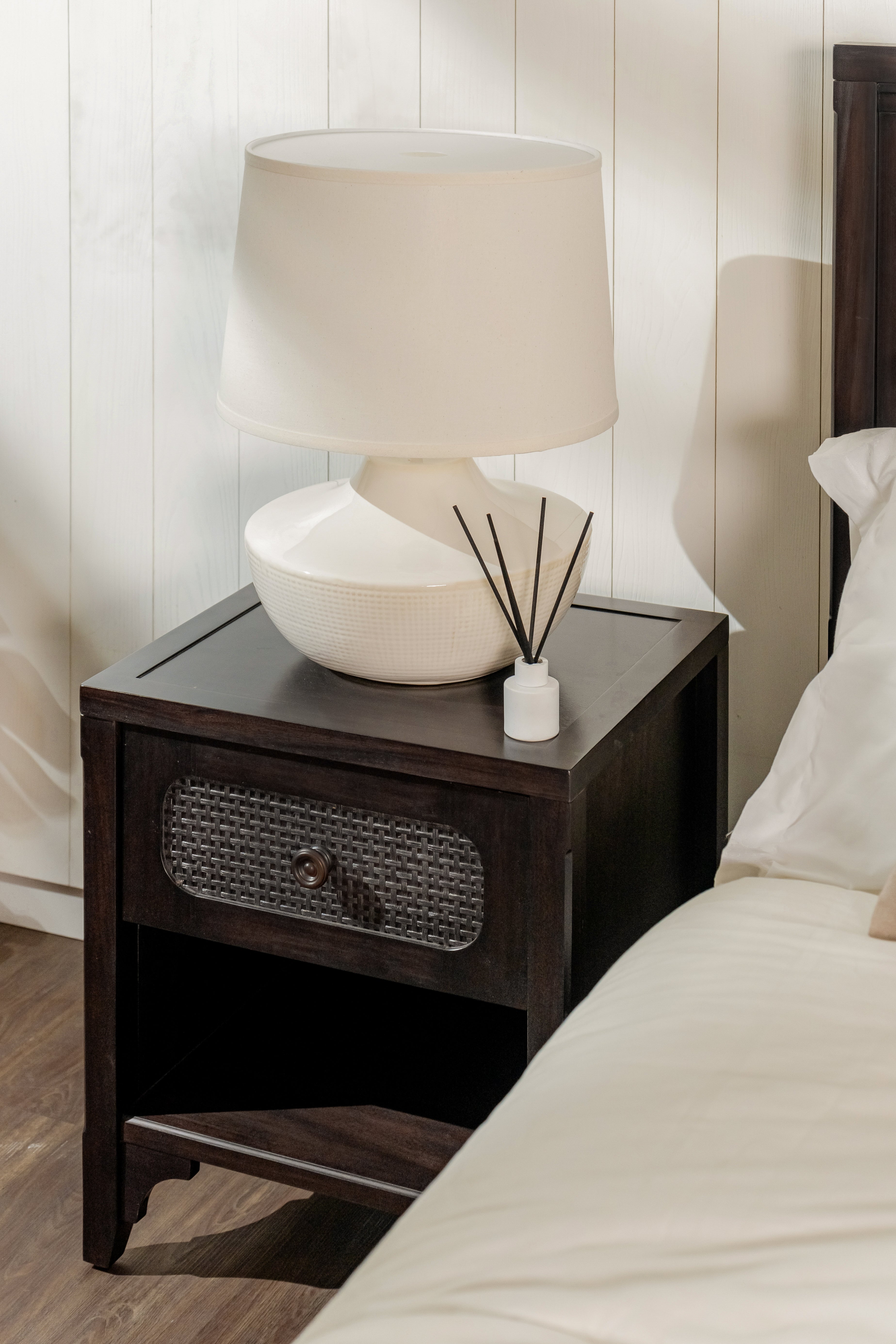 Lurian - 1-Drawer Rattan Nightstand, Black