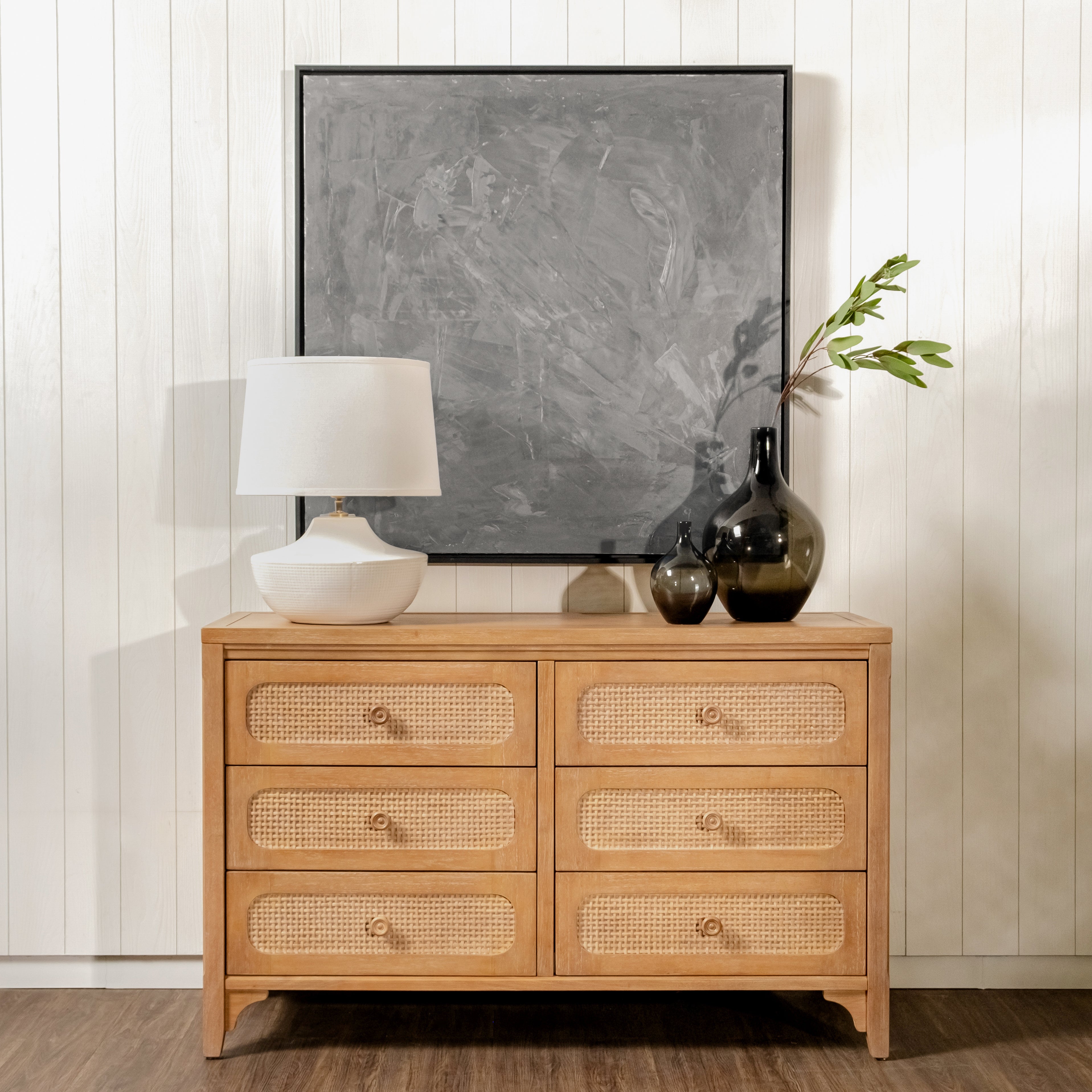 Lurian - 6-Drawer Rattan Dresser, Natural