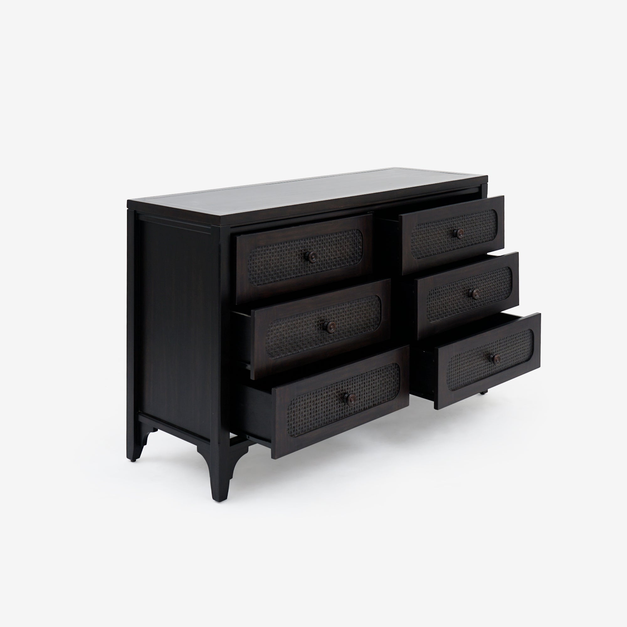 Lurian - 6-Drawer Rattan Dresser, Black