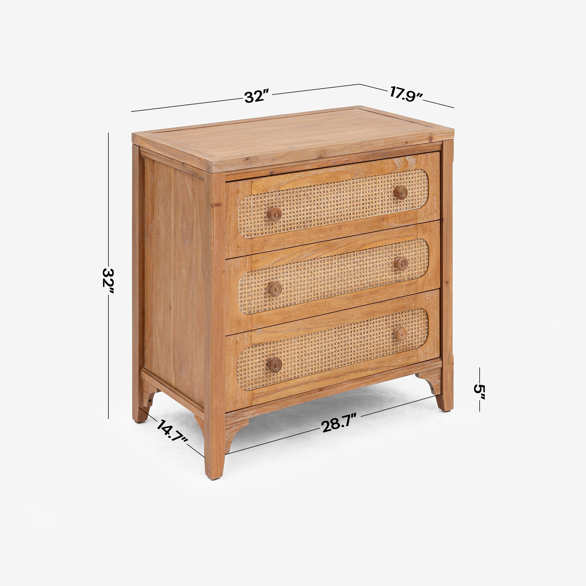 Lurian - 3-Drawer Rattan Dresser, Natural