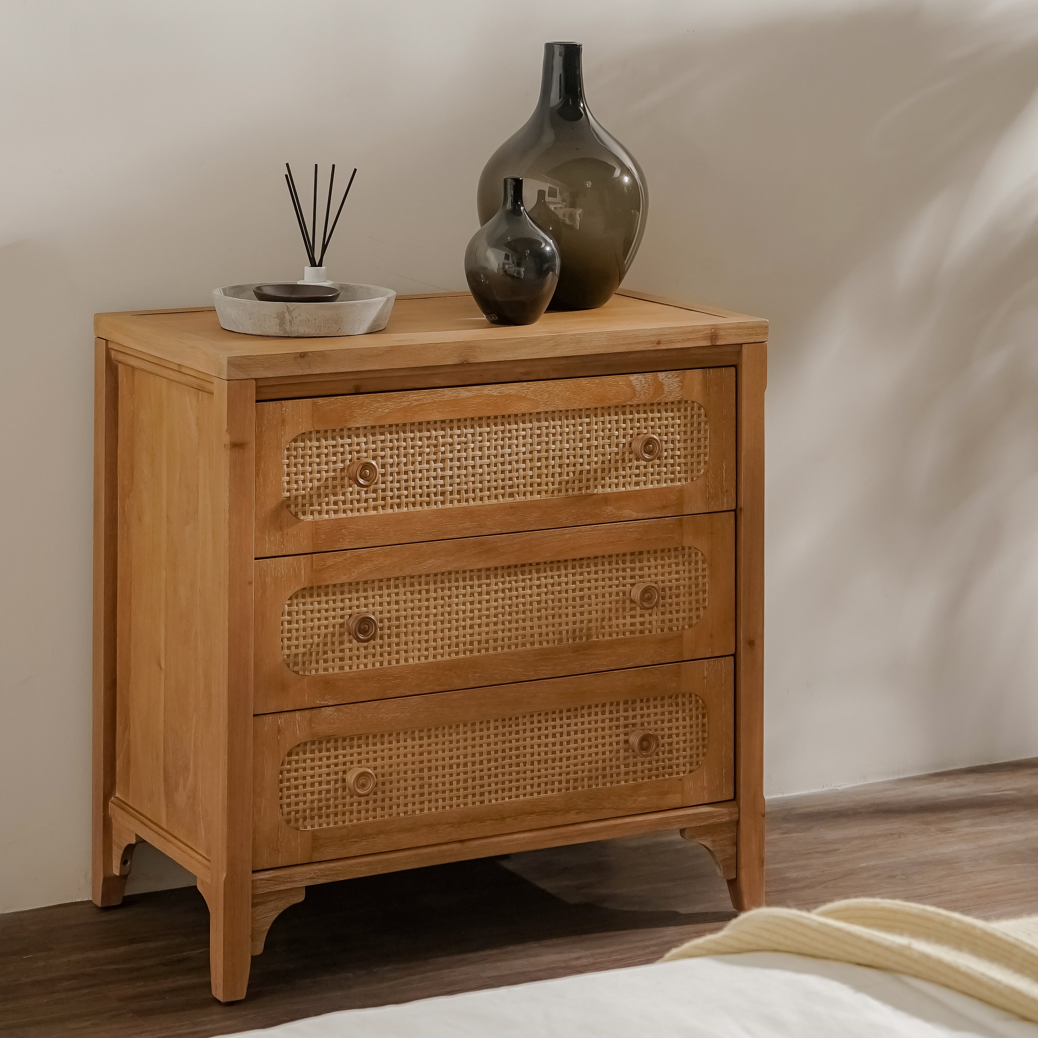Lurian - 3-Drawer Rattan Dresser, Natural