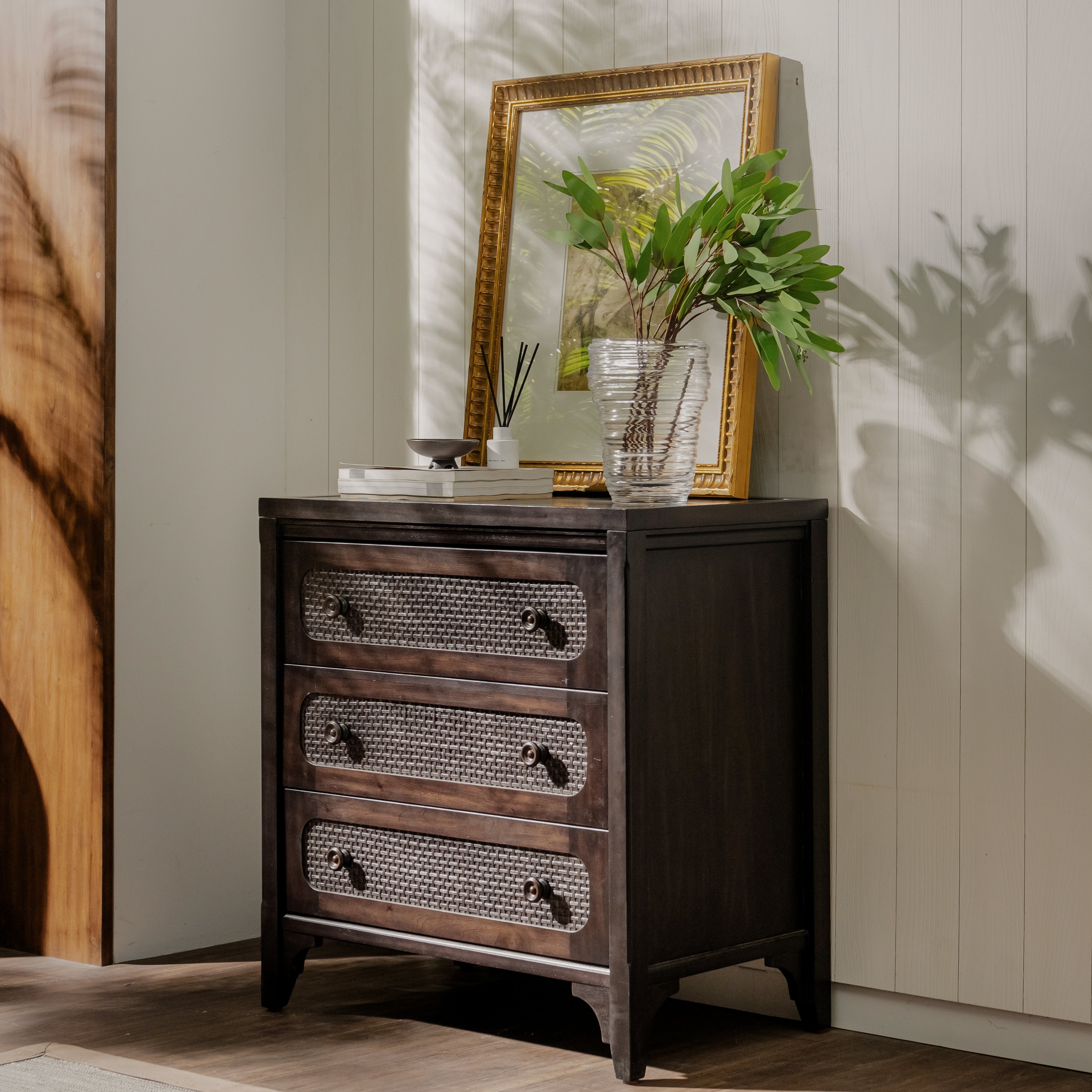 Lurian - 3-Drawer Rattan Dresser, Black