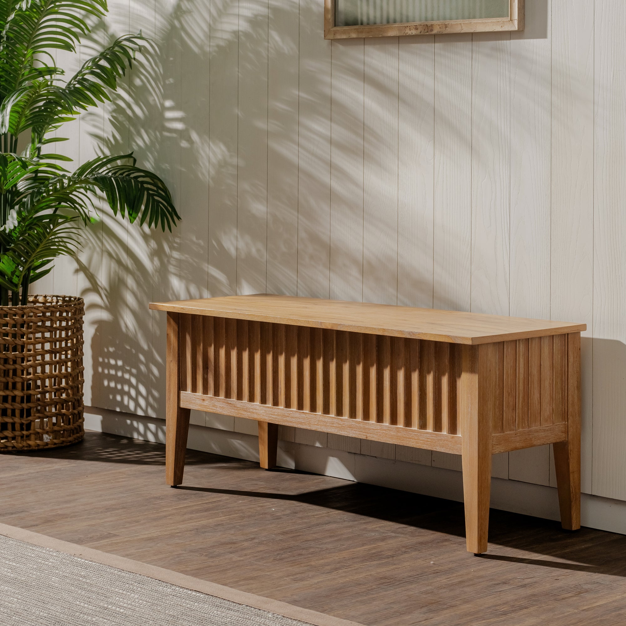 Mira - 42" Scalloped Storage Bench, Natural