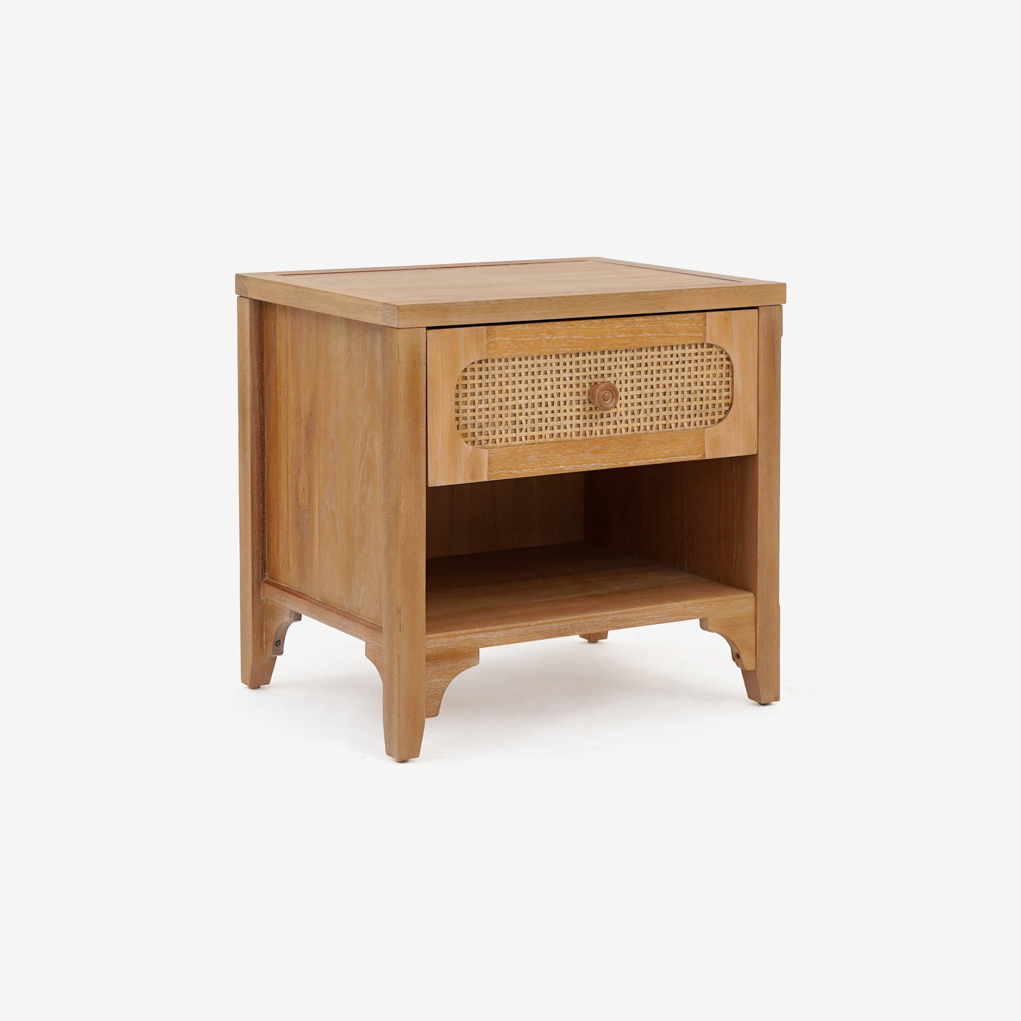 Angled View Natural Lurian 1 Drawer Rattan Nightstand