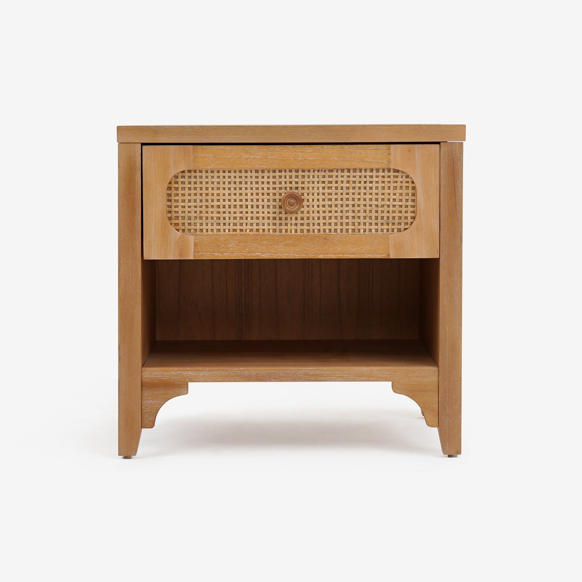 Front View Natural Lurian 1 Drawer Rattan Nightstand