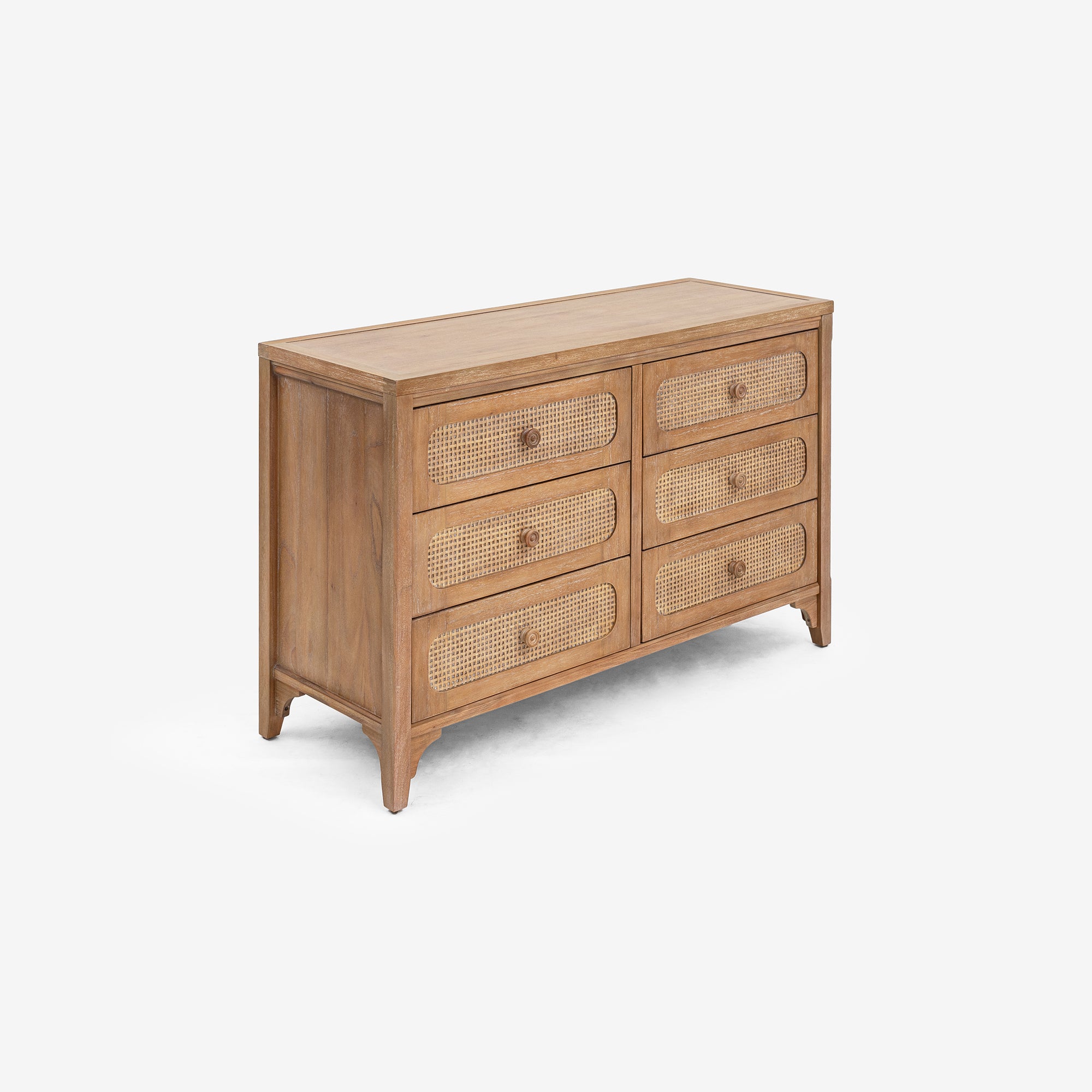 Angled View Natural Lurian 6 Drawer Rattan Dresser