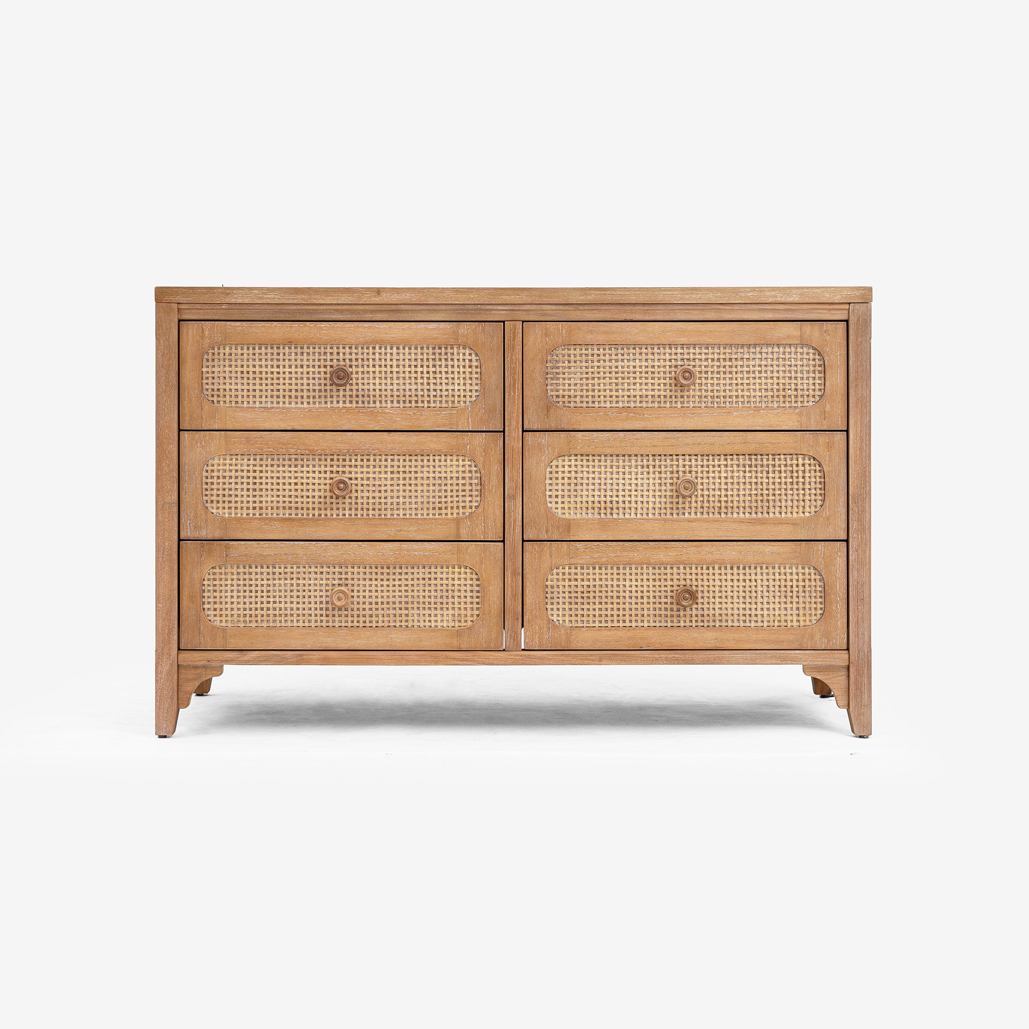 Front View Natural Lurian 6 Drawer Rattan Dresser