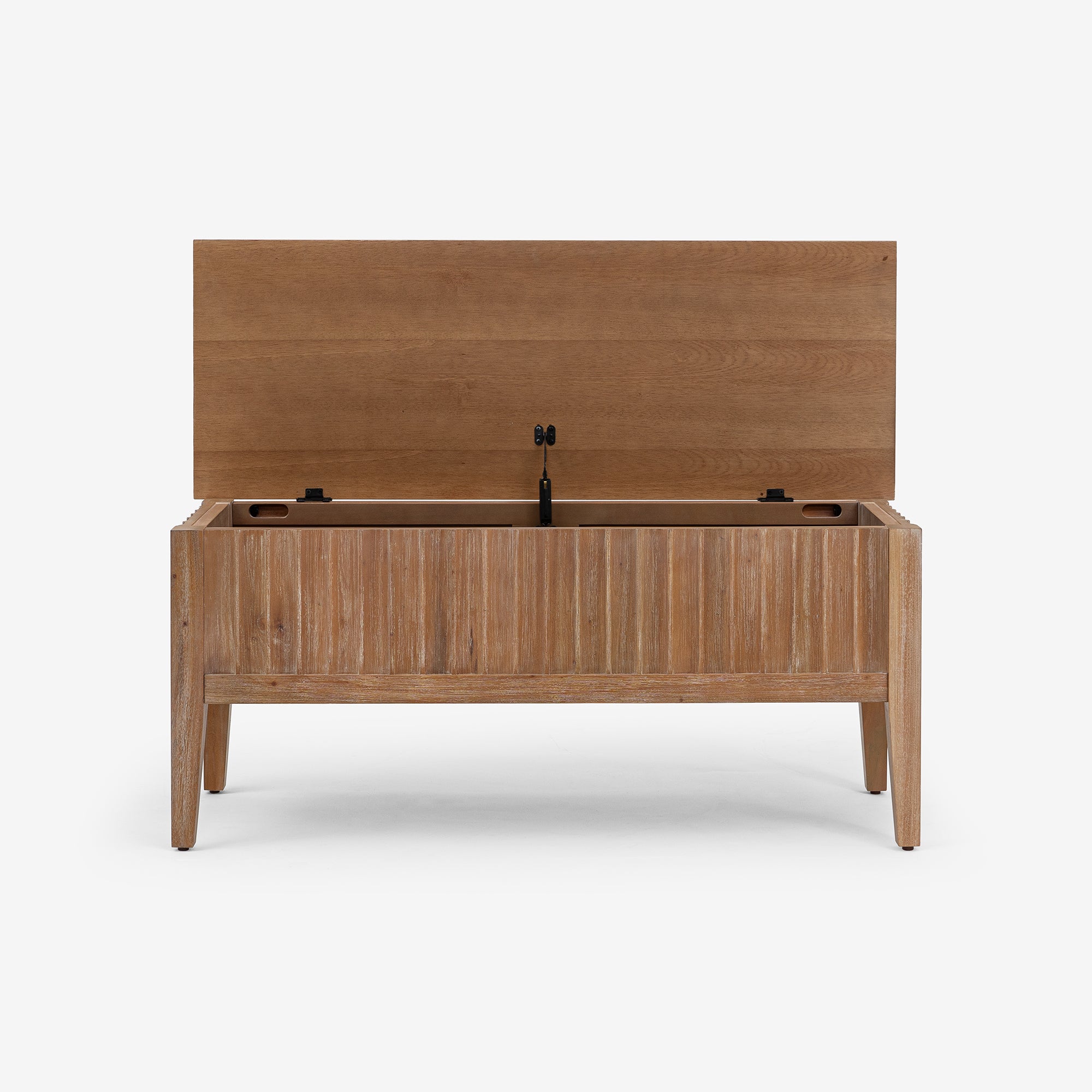 Opened Natural Mira 42 Scalloped Storage Bench