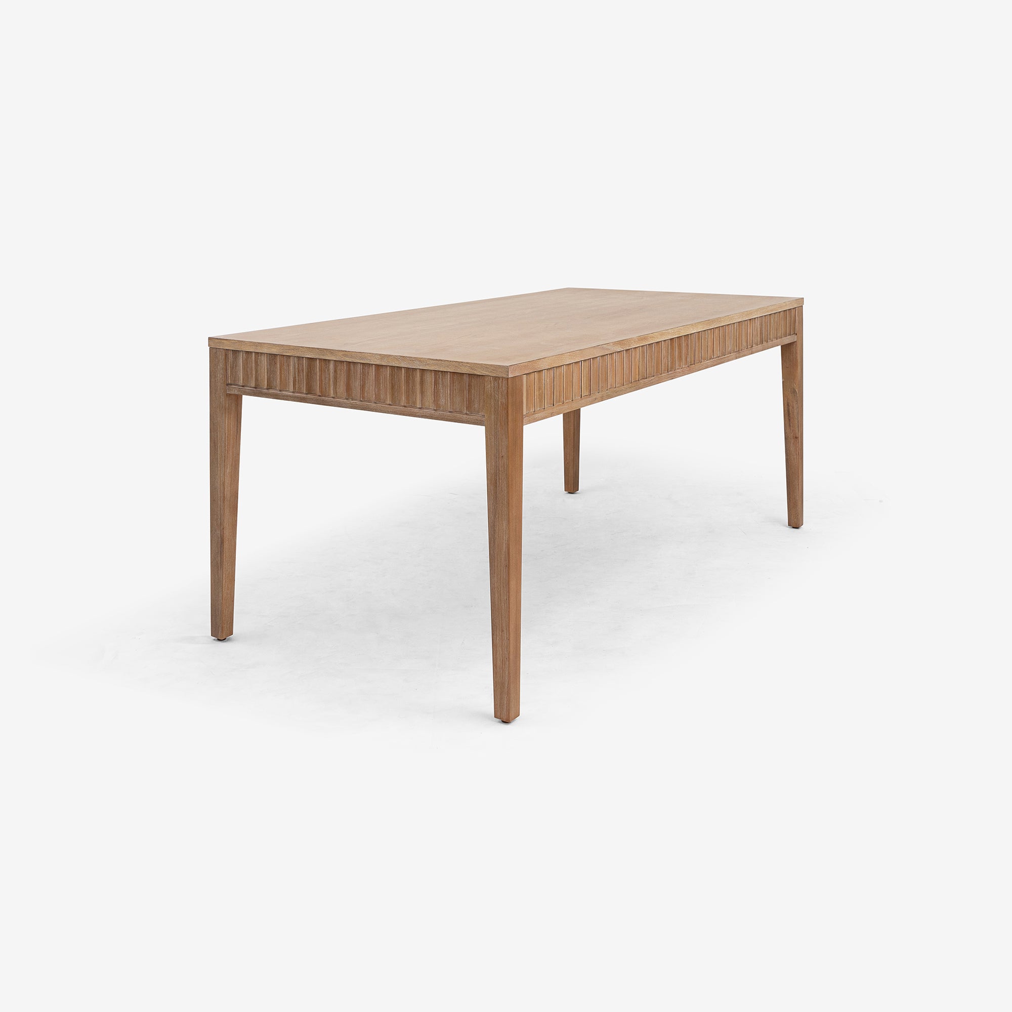 Angled View Natural Mira 72 x 30 Scalloped Dining Table