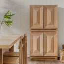 Natural Averi Modular Cabinet next to a table and chairs in a room with a light-colored wall.