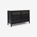 Black Kalana 6 Drawer Rattan Dresser Angled View