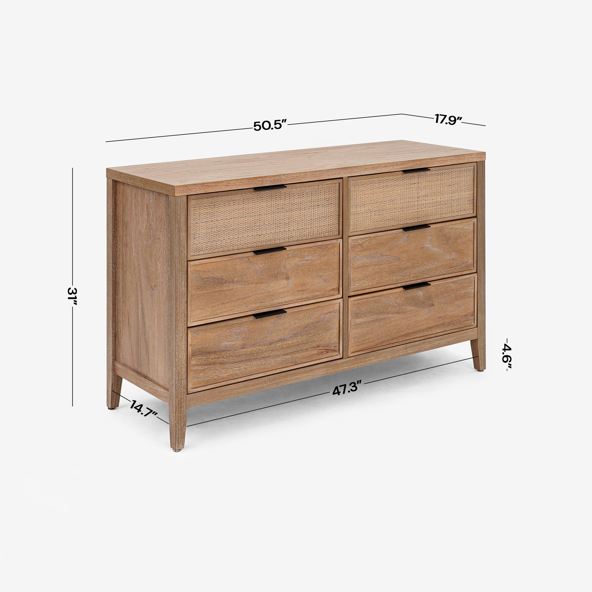 Black Kalana 6 Drawer Rattan Dresser Detail Dimension