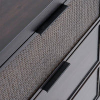 Close-up of a textured cabinet with black handles
