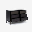 Dark wood dresser with multiple drawers 