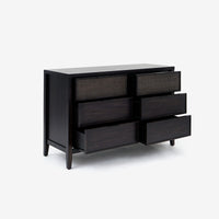 Dark wood dresser with multiple drawers 