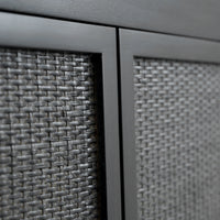 Close-up of Black Kalana Queen Rattan Bed detail footboard