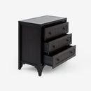 Opened Black Lurian 3 Drawer Rattan Dresser