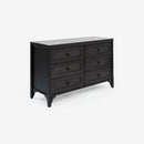 Angled View Black Lurian 6 Drawer Rattan Dresser