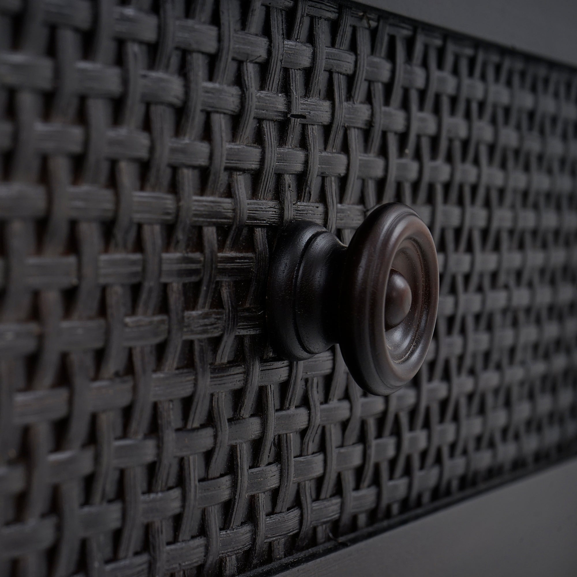 Detail Front Black Lurian 6 Drawer Rattan Dresser