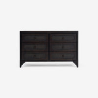 Front View Black Lurian 6 Drawer Rattan Dresser