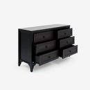 Opened Black Lurian 6 Drawer Rattan Dresser