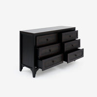 Opened Black Lurian 6 Drawer Rattan Dresser