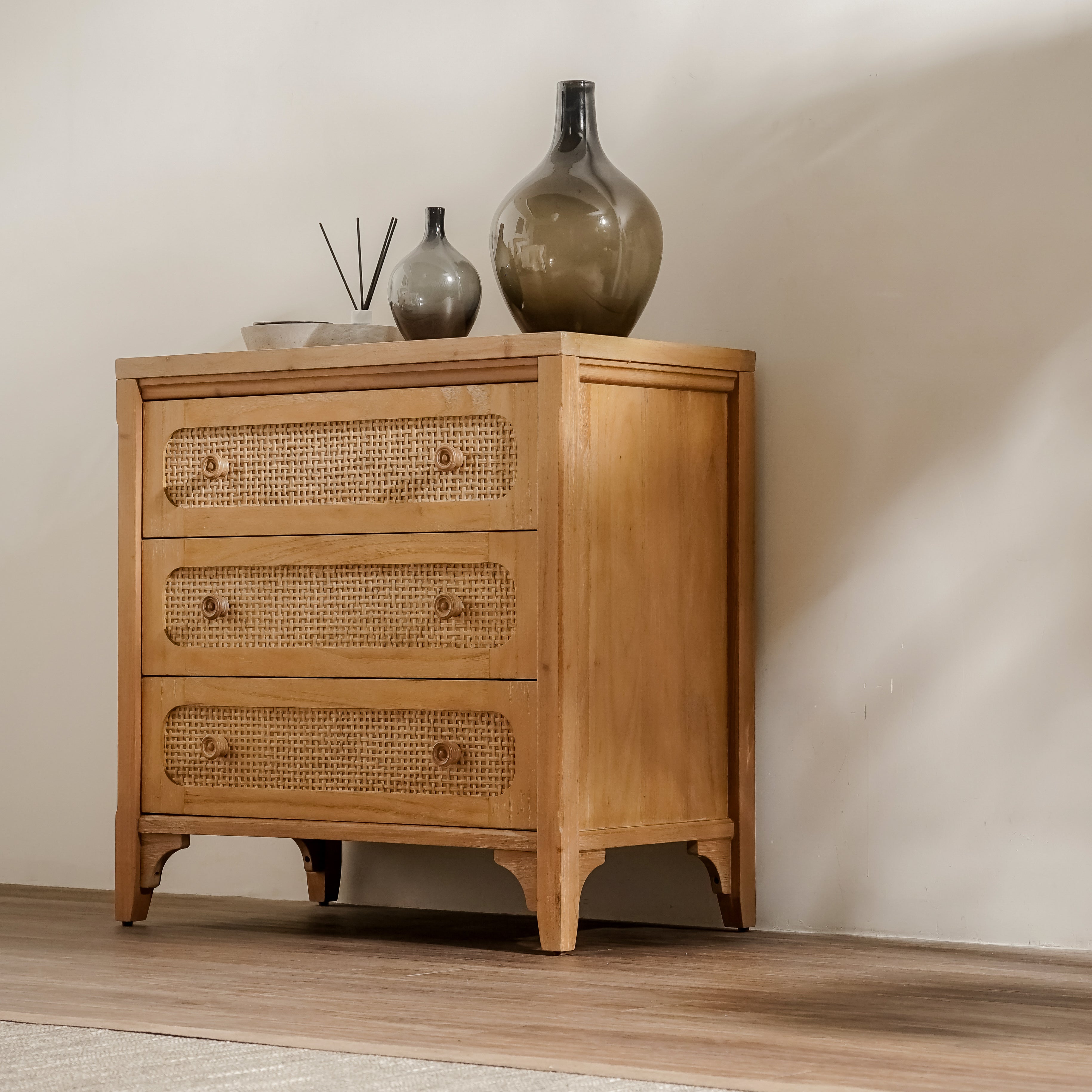 Lurian - 3-Drawer Rattan Dresser, Natural
