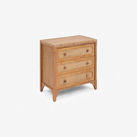 Angled View Natural Lurian 3 Drawer Rattan Dresser