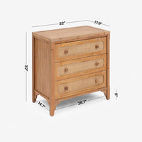 Detail Dimension Natural Lurian 3 Drawer Rattan Dresser