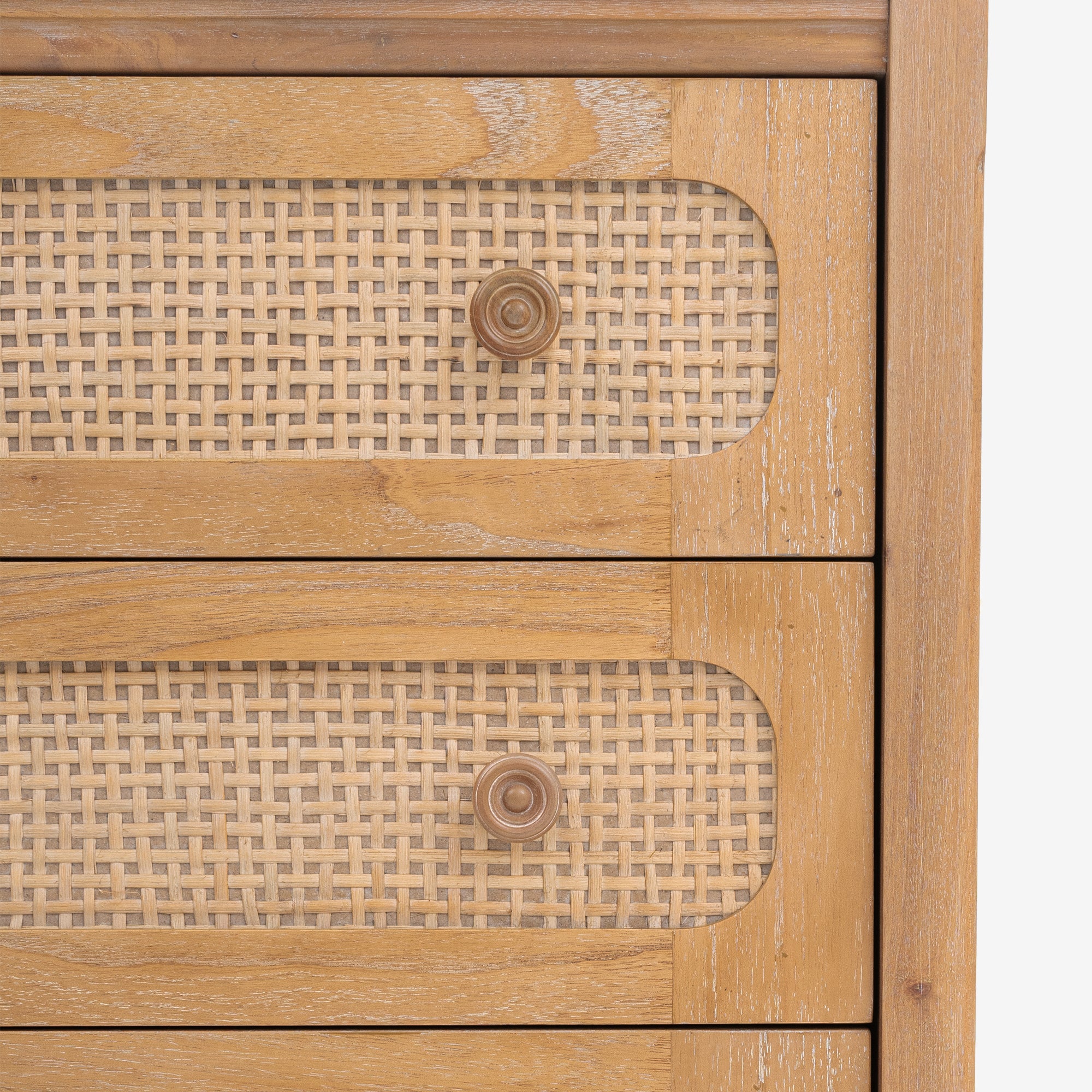 Detail Front Natural Lurian 3 Drawer Rattan Dresser