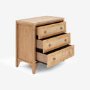 Opened Natural Lurian 3 Drawer Rattan Dresser